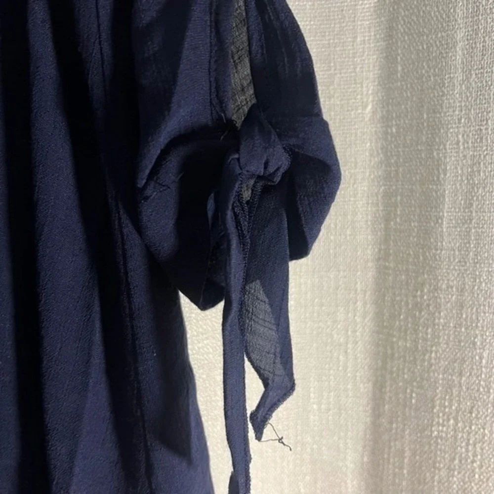 Mlle Gabrielle Women's Navy Blue‎ Button Down Dress Shirt Dress Tie Sleeve Sz PM